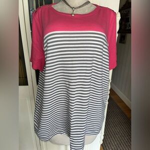 Croft & Barrow Pink Gray Striped Top Size 3X NWT